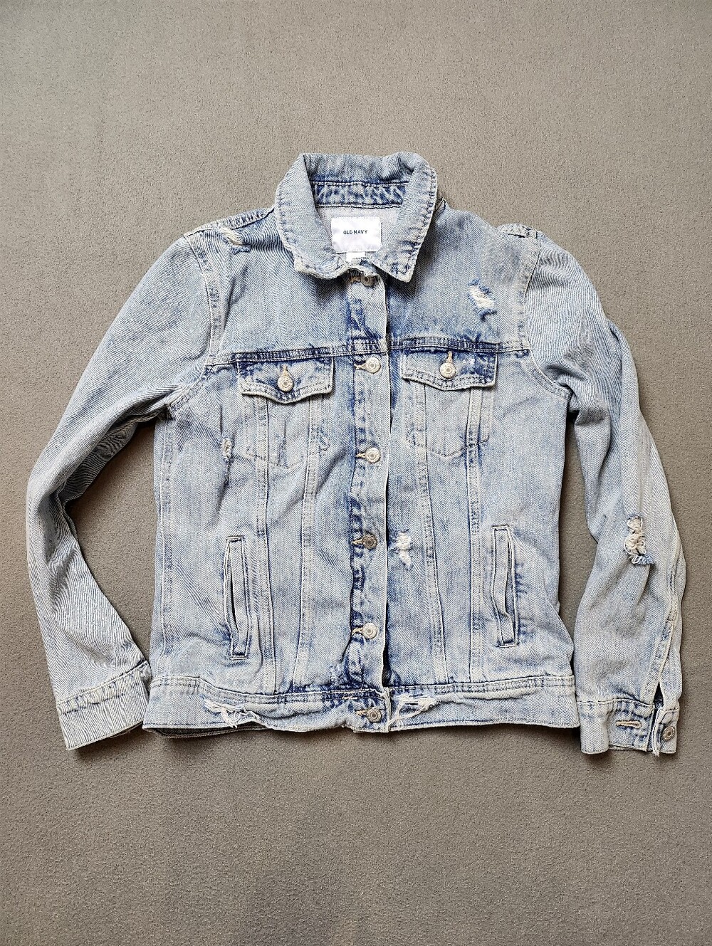 Women's Jean Jacket Size Med Old Navy Denim Jacket Light Wash Distressed Denim